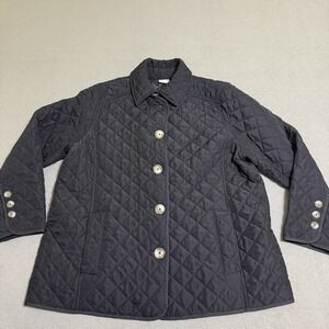 Women's Chore Coat Barn Jacket Black Quilted Sz 12/14P Petite Pockets Ranch